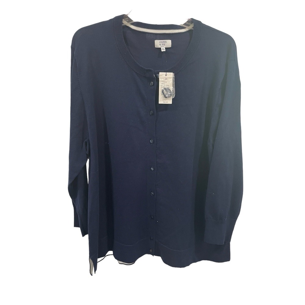 NWT Crown & Ivy Women's Sz 2X Long Sleeve Solid NAVY Cardigan‎ SI53